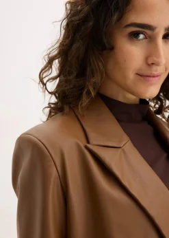 bonprix Bekleidung·Basics|Nachhaltigere Materialien^Oversize-Blazer aus Lederimitat pimentbraun