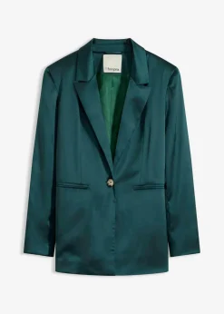 bonprix Bekleidung·Basics|Blazer^Oversize-Blazer aus Satin tiefgrün
