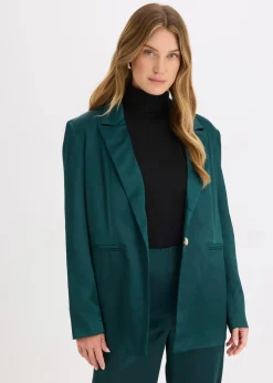bonprix Bekleidung·Basics|Blazer^Oversize-Blazer aus Satin tiefgrün