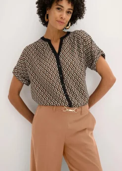bonprix Bekleidung·Jacken & Mäntel|Blusen & Tuniken^Oversize-Bluse mokkabraun/schwarz graphisch bedruckt