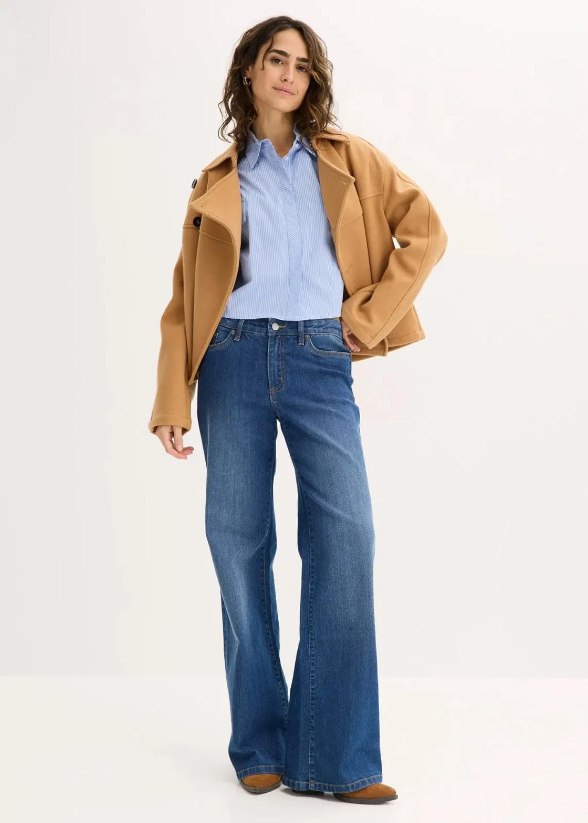 bonprix Bekleidung·Jacken & Mäntel|Blusen & Tuniken^Oversize-Bluse aus Baumwoll-Mix hellblau/weiß gestreift