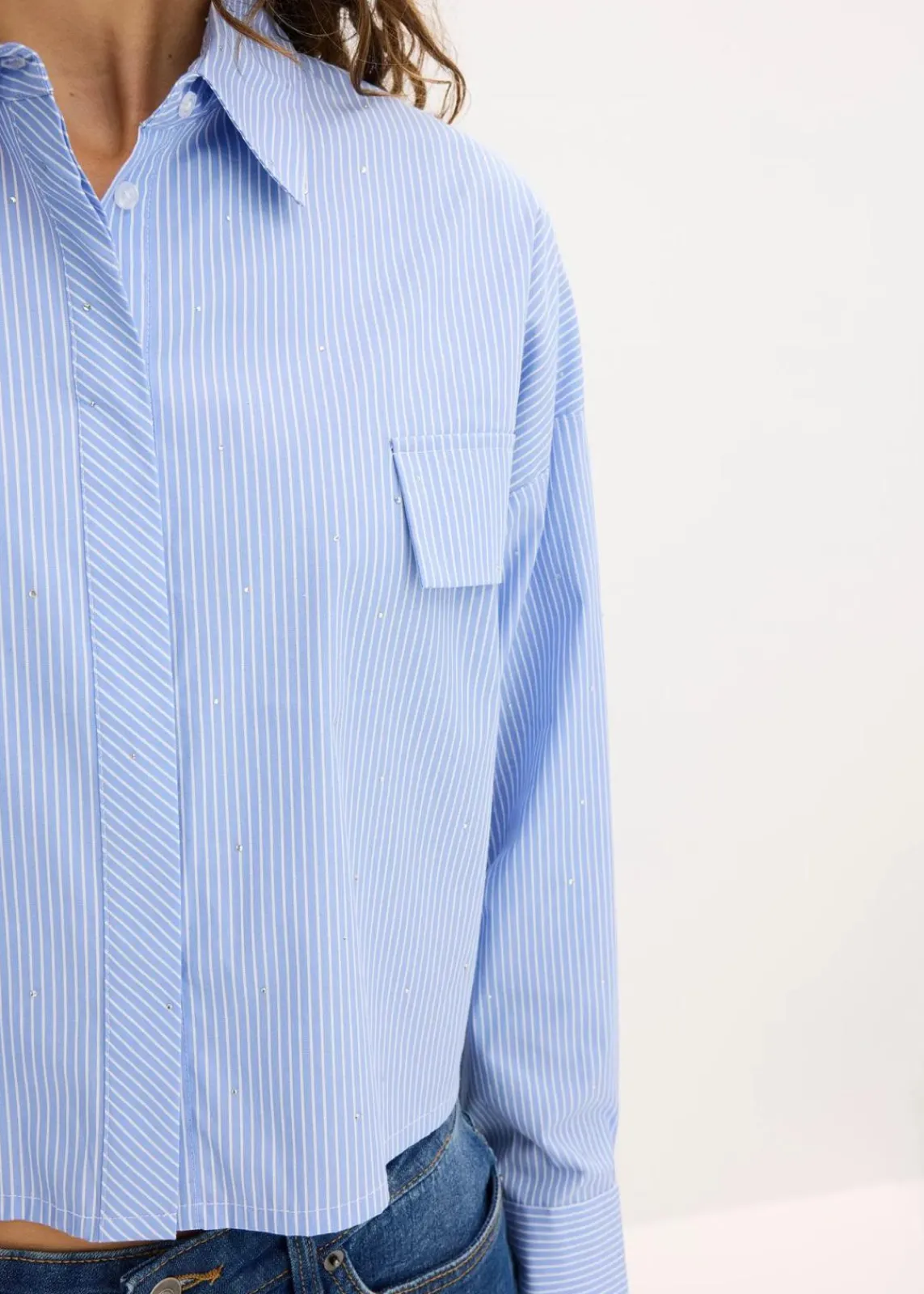 bonprix Bekleidung·Jacken & Mäntel|Blusen & Tuniken^Oversize-Bluse aus Baumwoll-Mix hellblau/weiß gestreift