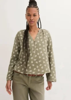bonprix Bekleidung·Jacken & Mäntel|Blusen & Tuniken^Oversize-Bluse aus luftigem Musselin oliv paisley