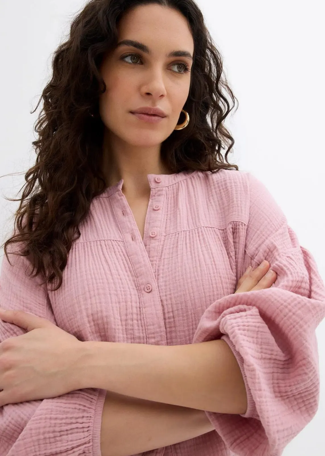 bonprix Nachhaltigere Materialien|Blusen & Tuniken^Oversize-Bluse aus Musselin aschrosa