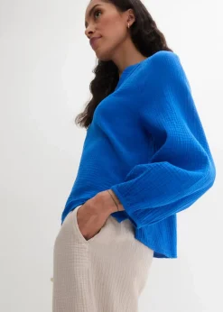 bonprix Blusen & Tuniken|Bekleidung·Jacken & Mäntel^Oversize-Bluse aus Musselin azurblau