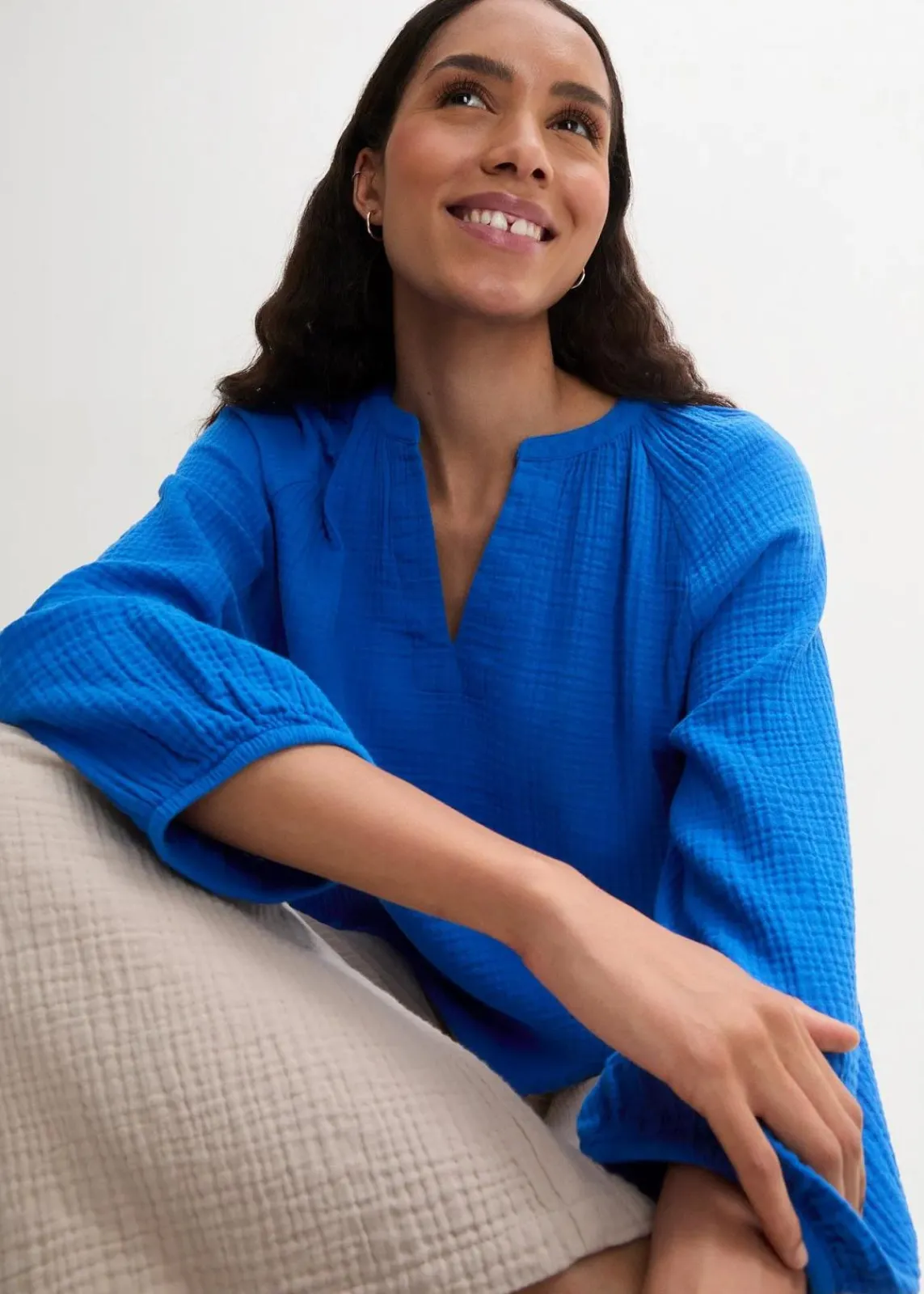 bonprix Blusen & Tuniken|Bekleidung·Jacken & Mäntel^Oversize-Bluse aus Musselin azurblau