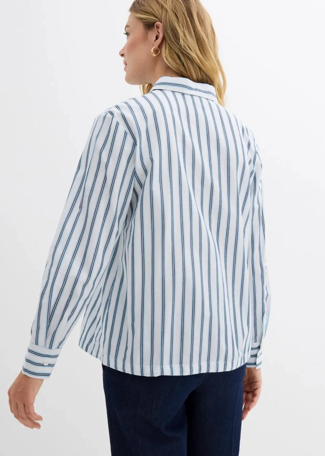 bonprix Bekleidung·Jacken & Mäntel|Zweiteiler & Sets^Oversize-Bluse aus reiner Baumwolle weiß/eisblau längs gestreift