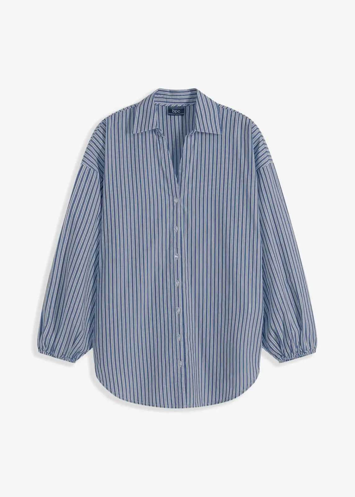 bonprix Blusen & Tuniken|Bekleidung·Jacken & Mäntel^Oversize-Bluse aus reiner Baumwolle rauchblau/weiß längs gestreift