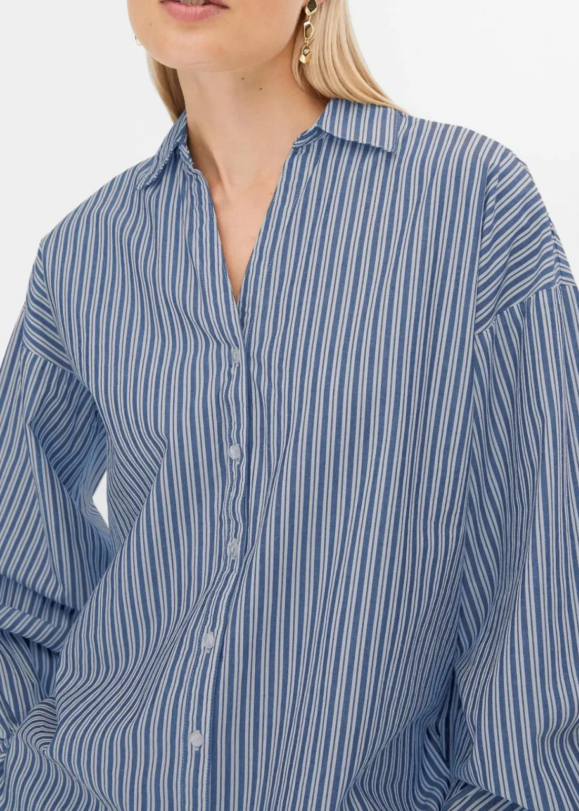 bonprix Blusen & Tuniken|Bekleidung·Jacken & Mäntel^Oversize-Bluse aus reiner Baumwolle rauchblau/weiß längs gestreift