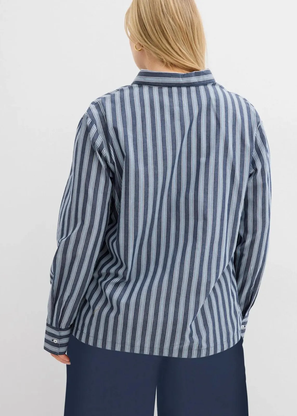 bonprix Blusen & Tuniken|Zweiteiler & Sets^Oversize-Bluse aus reiner Baumwolle dunkelblau/weiß längs gestreift