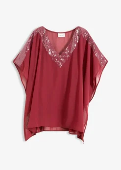 bonprix Bekleidung·Jacken & Mäntel|Festliche Mode^Oversize-Bluse mit Pailletten-Einsatz rubinrot