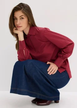 bonprix Blusen & Tuniken|Bekleidung·Jacken & Mäntel^Oversize-Bluse mit Volumenärmel pflaumenrot