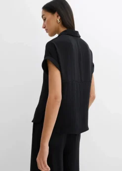 bonprix Zweiteiler & Sets|Blusen & Tuniken^Oversized Bluse aus strukturiertem Crêpe schwarz