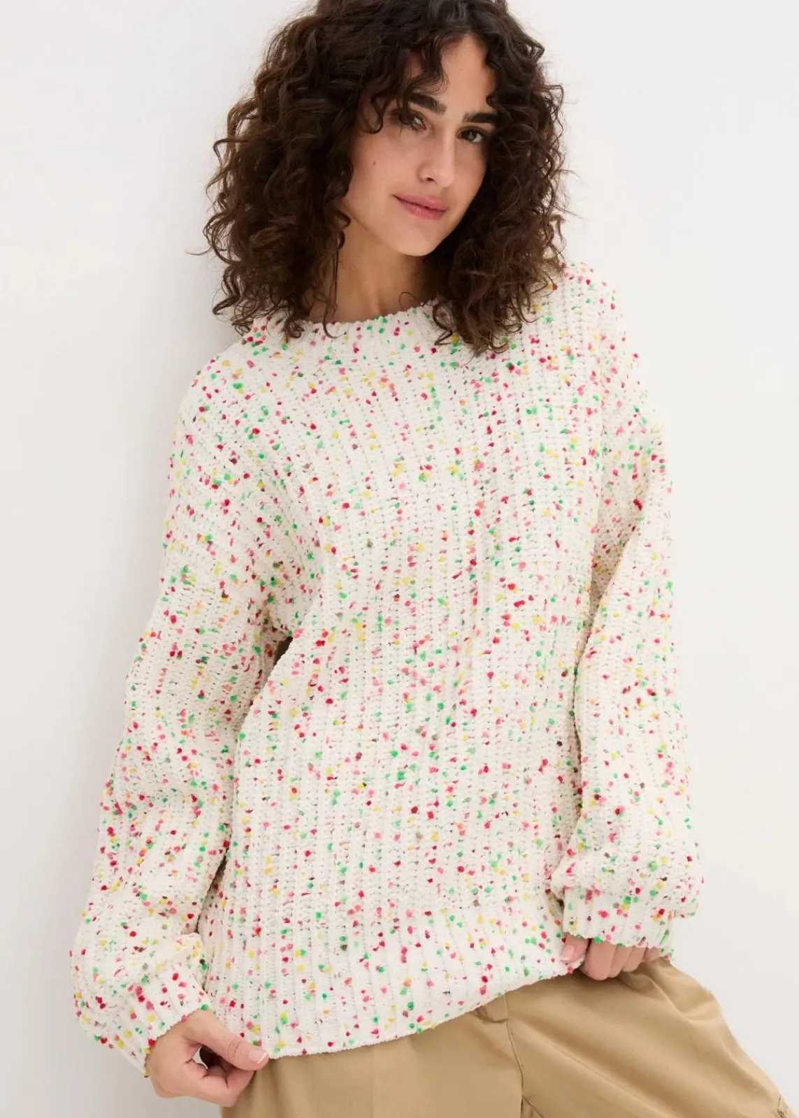 bonprix Bekleidung·Umstandsmode|Bekleidung·Jeans^Oversized Grobstrick-Pullover wollweiß gepunktet