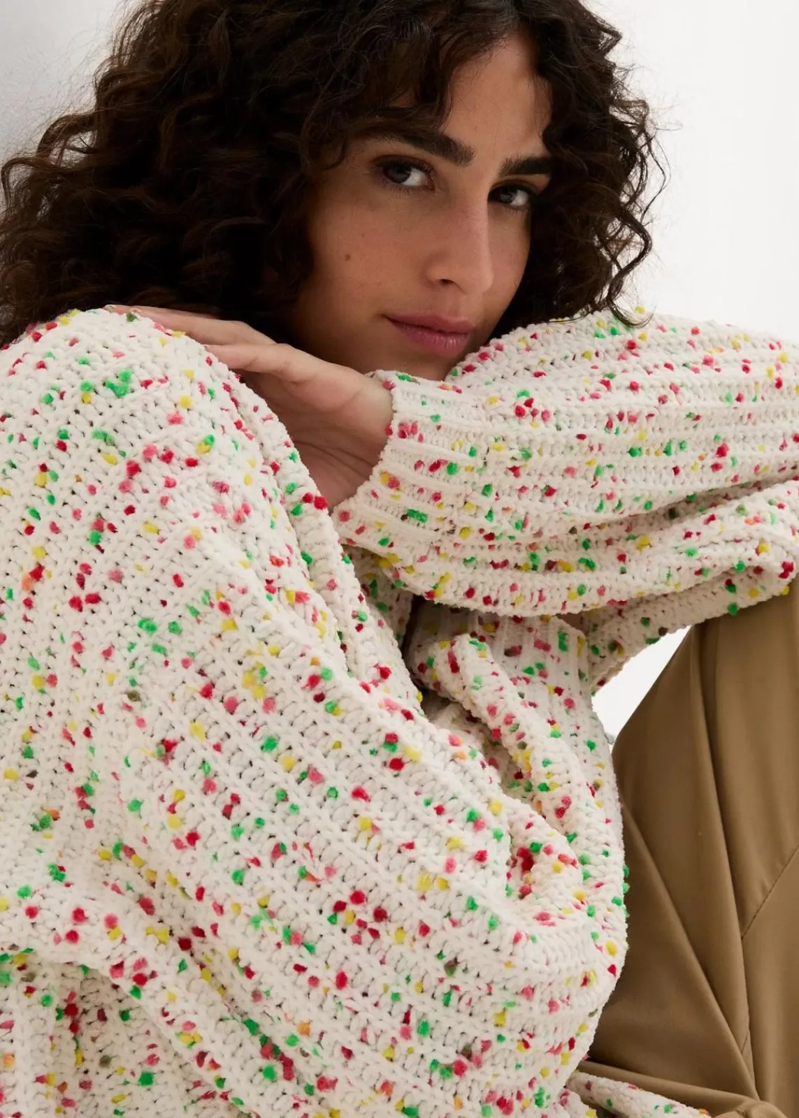 bonprix Bekleidung·Umstandsmode|Bekleidung·Jeans^Oversized Grobstrick-Pullover wollweiß gepunktet