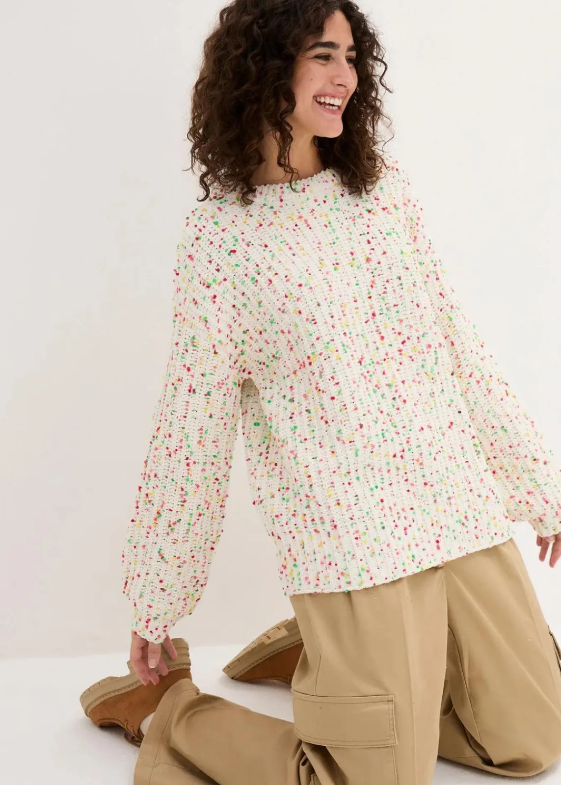bonprix Bekleidung·Umstandsmode|Bekleidung·Jeans^Oversized Grobstrick-Pullover wollweiß gepunktet
