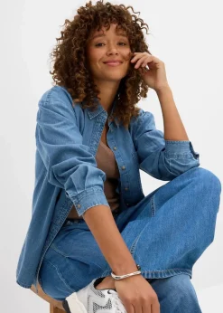 bonprix Blusen & Tuniken|Nachhaltigere Materialien^Oversized Jeanshemd aus Bio-Baumwolle hellblau denim
