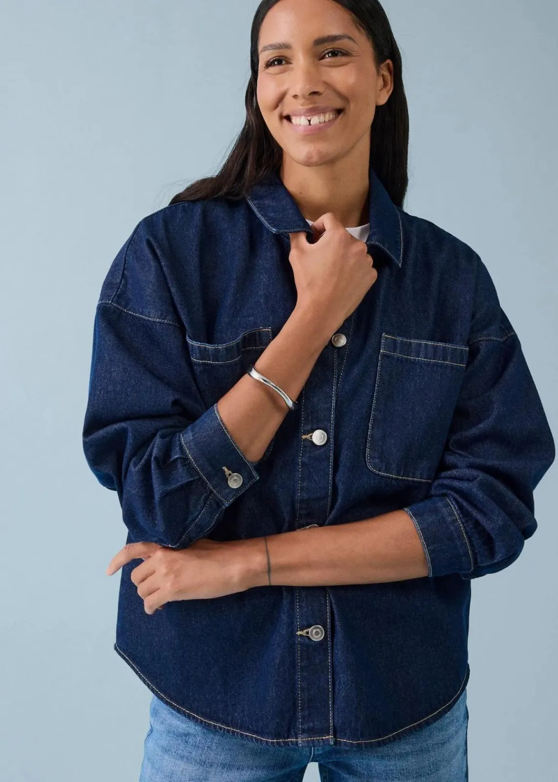 bonprix Bekleidung·Hosen|Nachhaltigere Materialien^Oversized Jeans-Overshirt aus Bio-Baumwolle tiefblau denim ungewaschen
