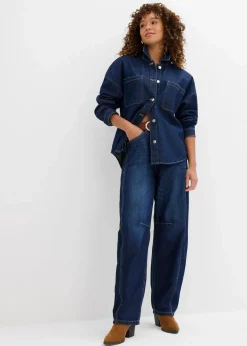 bonprix Bekleidung·Hosen|Nachhaltigere Materialien^Oversized Jeans-Overshirt aus Bio-Baumwolle tiefblau denim ungewaschen