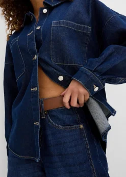 bonprix Bekleidung·Hosen|Nachhaltigere Materialien^Oversized Jeans-Overshirt aus Bio-Baumwolle tiefblau denim ungewaschen