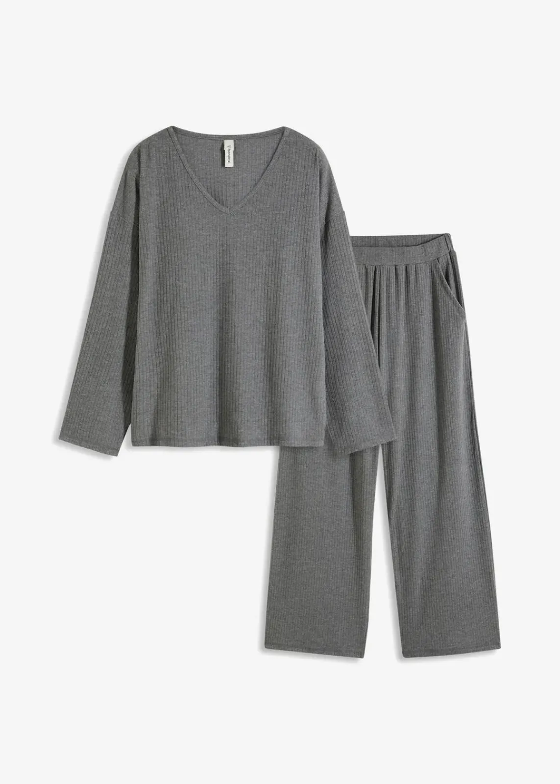 bonprix Homewear|Nachtwäsche^Oversized Loungewear Hausanzug aus weicher Rippe grau meliert