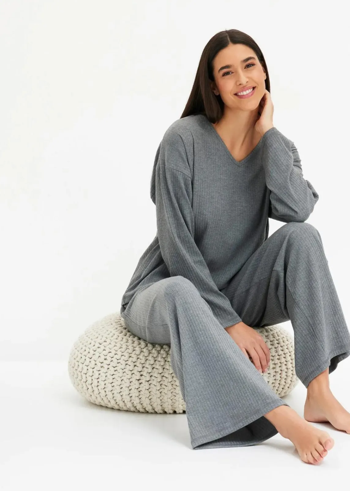 bonprix Homewear|Nachtwäsche^Oversized Loungewear Hausanzug aus weicher Rippe grau meliert