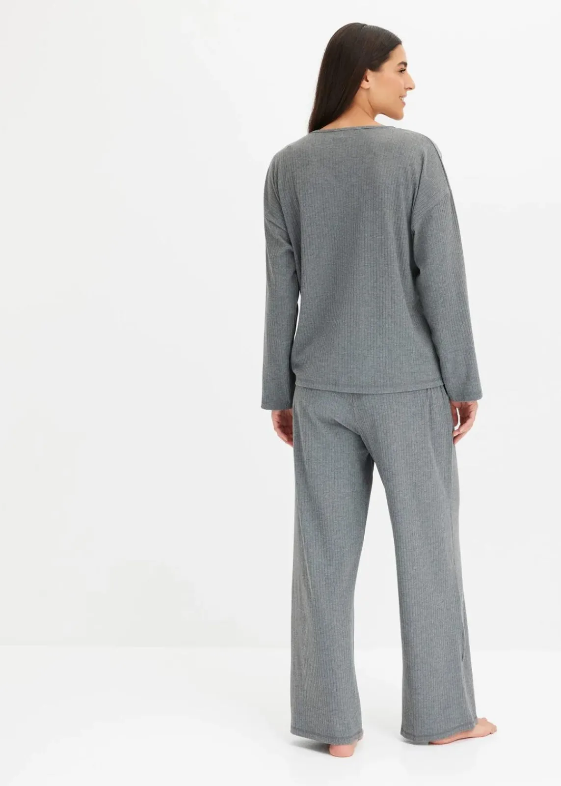 bonprix Homewear|Nachtwäsche^Oversized Loungewear Hausanzug aus weicher Rippe grau meliert