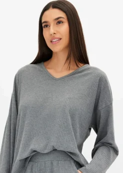 bonprix Homewear|Nachtwäsche^Oversized Loungewear Hausanzug aus weicher Rippe grau meliert
