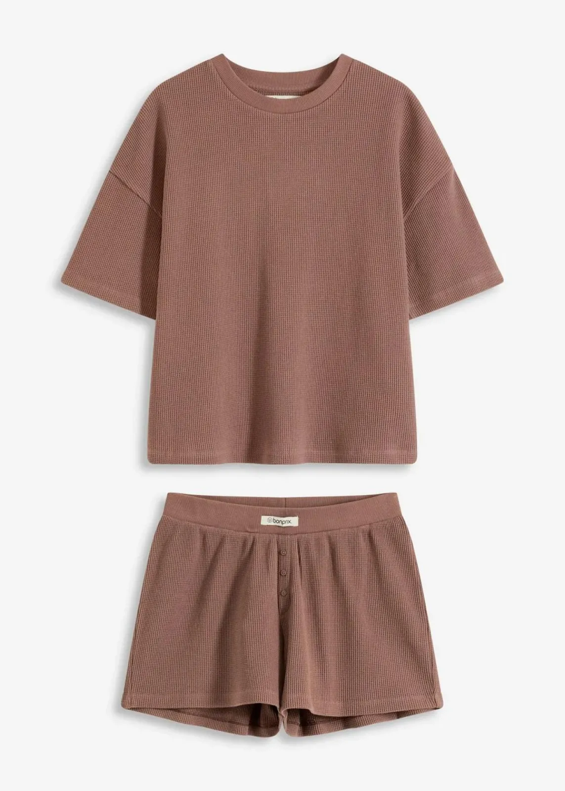 bonprix Wäsche·Homewear|Wäsche·Nachtwäsche^Oversized Loungewear Shorty Hausanzug aus Waffeljersey matt braun