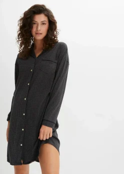 bonprix Wäsche·Basics|Wäsche·Nachtwäsche^Oversized Nachthemd aus reiner Baumwolle schwarz/grau gemustert