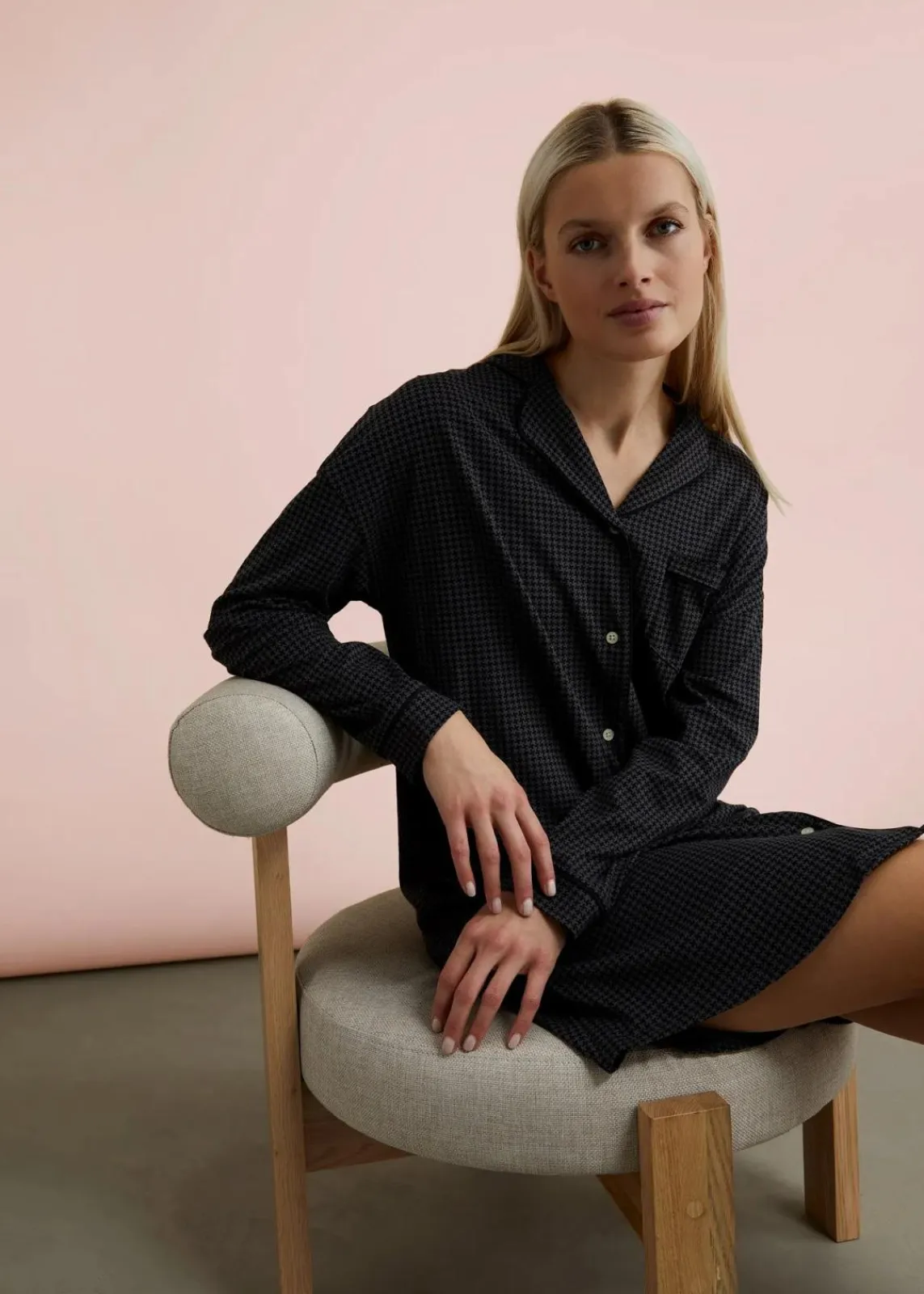 bonprix Wäsche·Basics|Wäsche·Nachtwäsche^Oversized Nachthemd aus reiner Baumwolle schwarz/grau gemustert