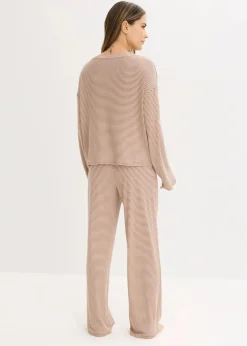 bonprix Wäsche·Nachtwäsche|Nachtwäsche^Oversized Pyjama aus weicher Baumwolle maronenbraun/sandbeige gestreift