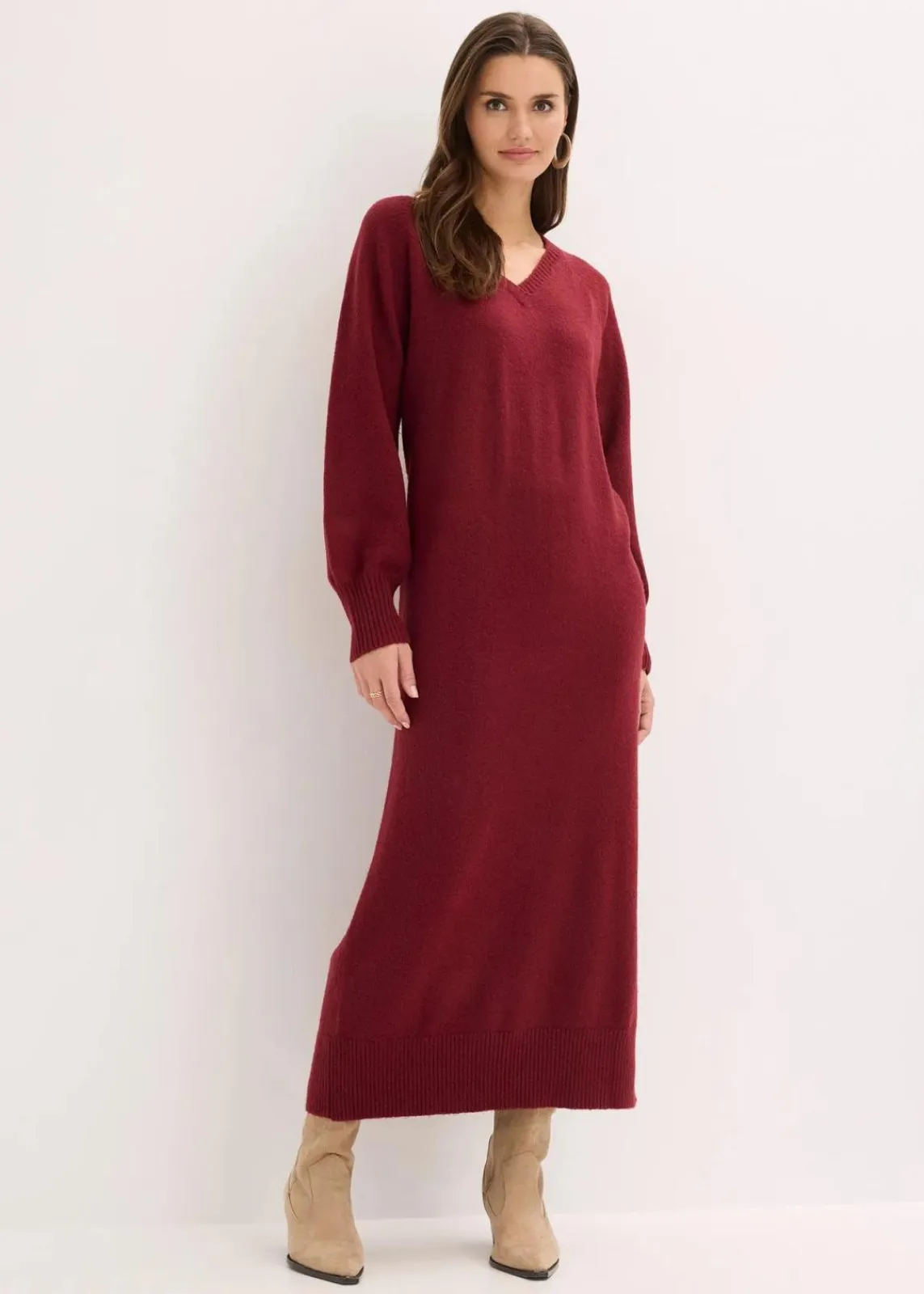 bonprix Strickmode|Kleider^Oversized Strickkleid in Midilänge rubinrot