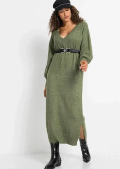 bonprix Strickmode|Kleider^Oversized Strickkleid in Midilänge dunkeloliv meliert