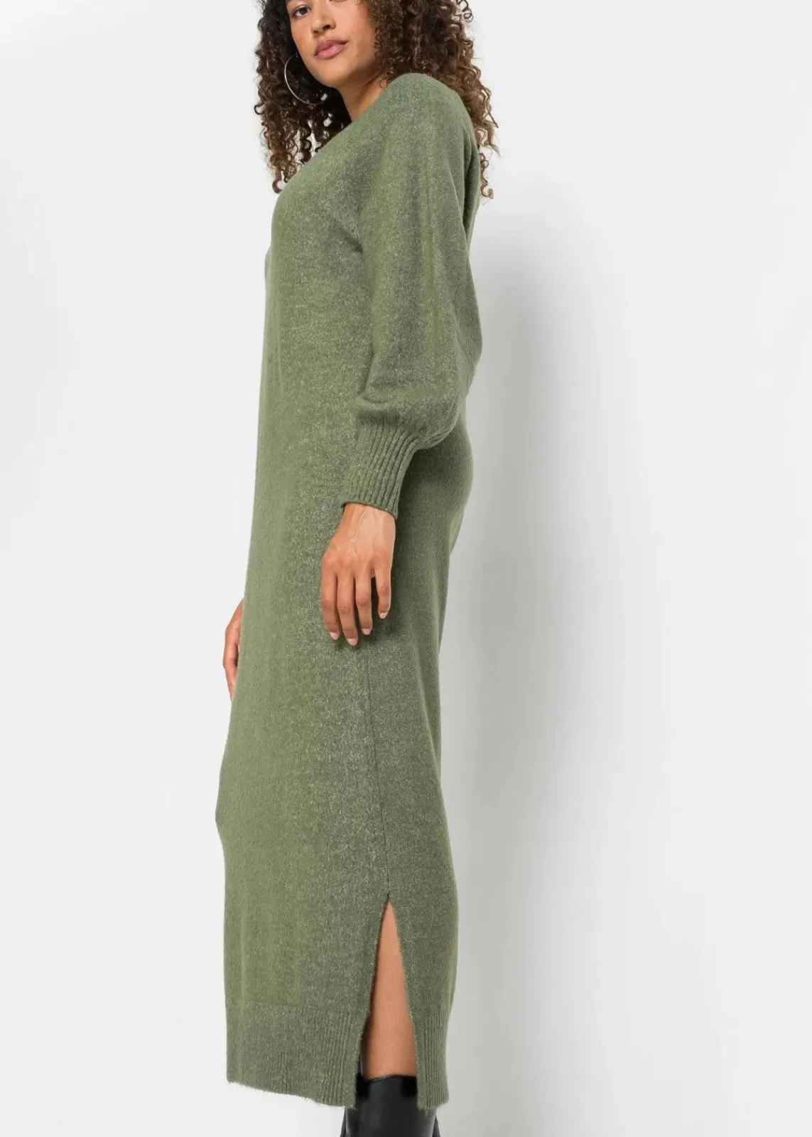 bonprix Strickmode|Kleider^Oversized Strickkleid in Midilänge dunkeloliv meliert