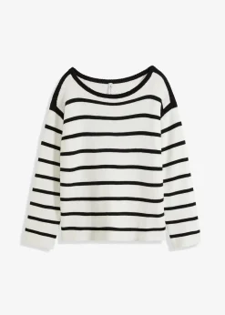 bonprix Bekleidung·Umstandsmode|Bekleidung·Jeans^Oversized Strickpullover wollweiß/schwarz gestreift