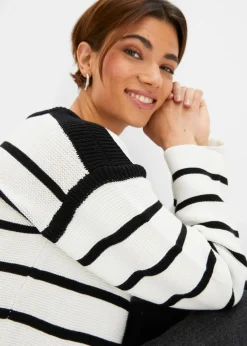 bonprix Bekleidung·Umstandsmode|Bekleidung·Jeans^Oversized Strickpullover wollweiß/schwarz gestreift
