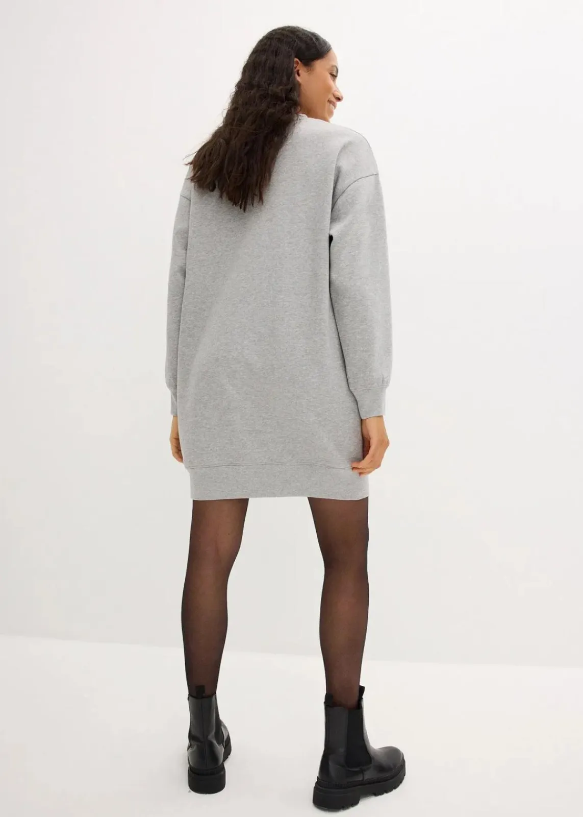 bonprix Kleider|Sweat^Oversized Sweatkleid hellgrau meliert