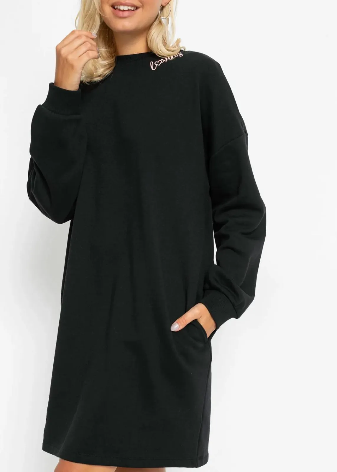 bonprix Bekleidung·Blusen & Tuniken|Bekleidung·Pullover & Strickjacken^Oversized Sweatkleid schwarz