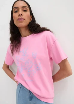 bonprix Nachhaltigere Materialien|Shirts & Tops^Oversized T-Shirt aus Bio-Baumwolle rosa/babyblau bedruckt