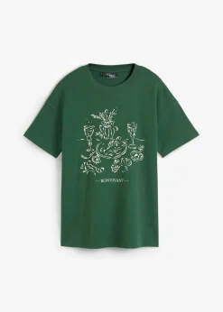 bonprix Shirts & Tops|Nachhaltigere Materialien^Oversized T-Shirt aus Bio-Baumwolle fichtengrün/natur bedruckt