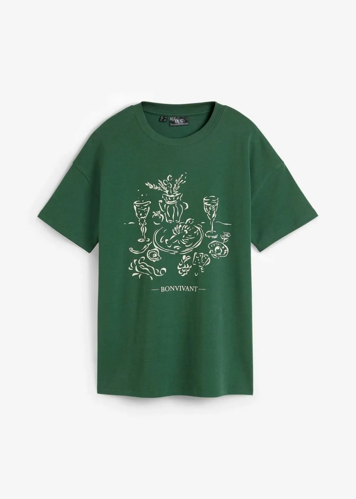 bonprix Shirts & Tops|Nachhaltigere Materialien^Oversized T-Shirt aus Bio-Baumwolle fichtengrün/natur bedruckt