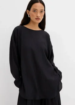 bonprix Bekleidung·Jacken & Mäntel|Zweiteiler & Sets^Oversized Tunikabluse aus strukturiertem Crinkle-Viskose-Mix schwarz