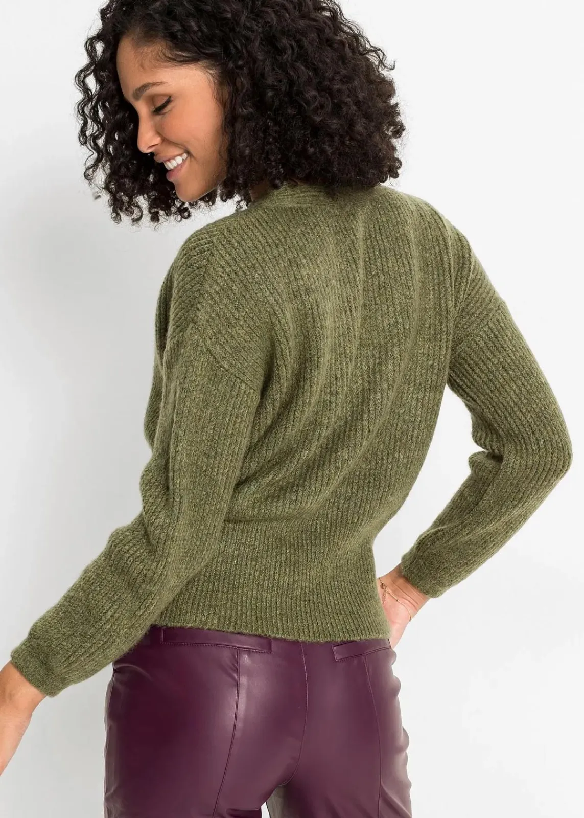 bonprix Bekleidung·Umstandsmode|Bekleidung·Jeans^Oversized-Pullover in Wickeloptik oliv meliert