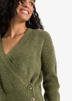 bonprix Bekleidung·Umstandsmode|Bekleidung·Jeans^Oversized-Pullover in Wickeloptik oliv meliert
