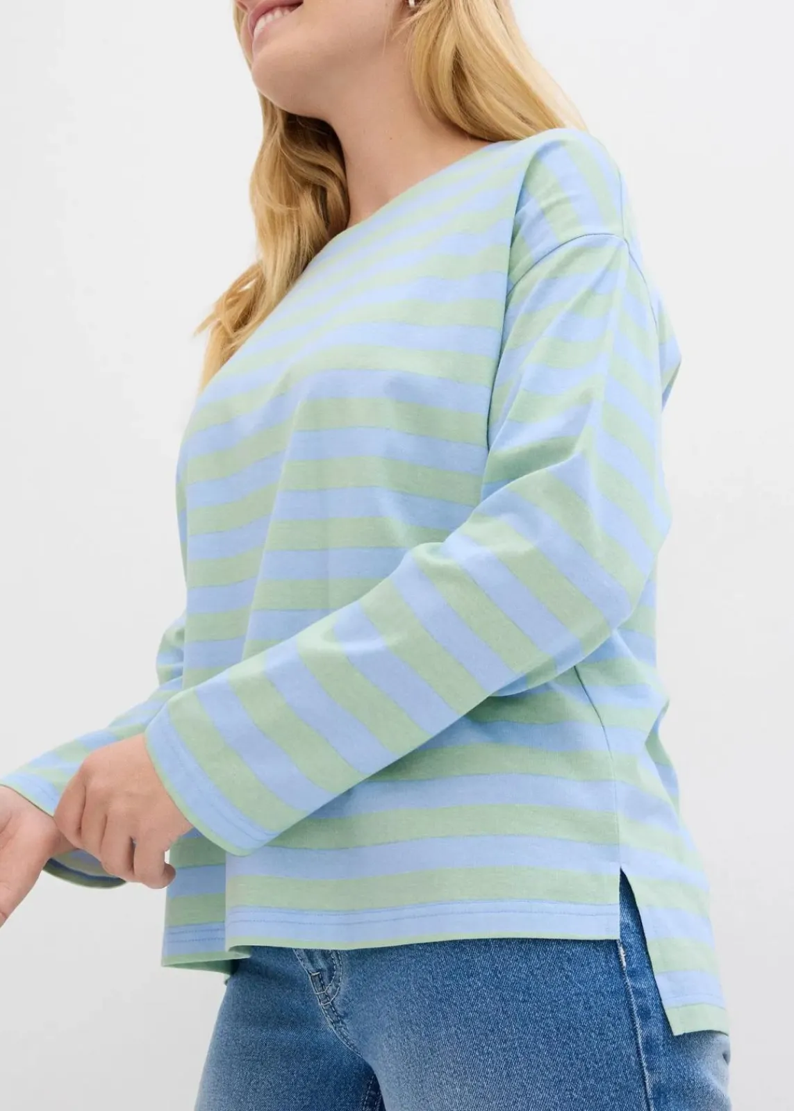 bonprix Shirts & Tops^Oversized-Shirt aus reiner Baumwolle hellblau/hellschilf gestreift