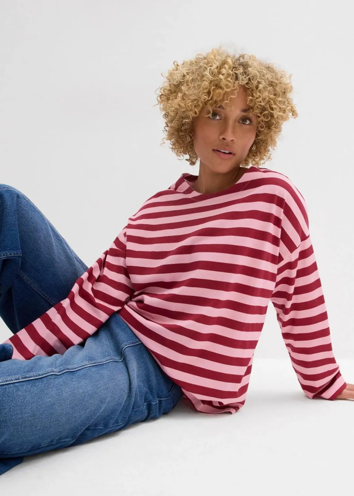bonprix Shirts & Tops^Oversized-Shirt aus reiner Baumwolle pflaumenrot/rauchorchidee gestreift