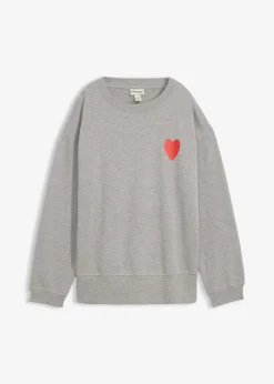 bonprix Bekleidung·Blusen & Tuniken|Sweat^Oversized-Sweatshirt aus Bio-Baumwolle hellgrau meliert/erdbeere