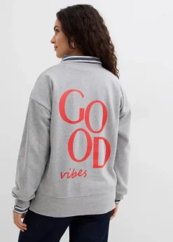 bonprix Bekleidung·Blusen & Tuniken|Sweat^Oversized-Sweatshirt aus Bio-Baumwolle hellgrau meliert/erdbeere