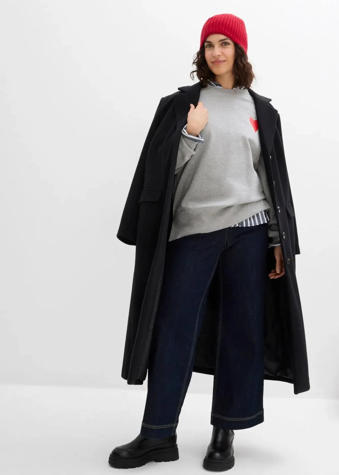 bonprix Bekleidung·Blusen & Tuniken|Sweat^Oversized-Sweatshirt aus Bio-Baumwolle hellgrau meliert/erdbeere